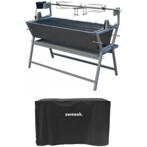 R&ocirc;tissoire charbon de bois motoris&eacute;e inclinable en inox avec tournebroche avec housse