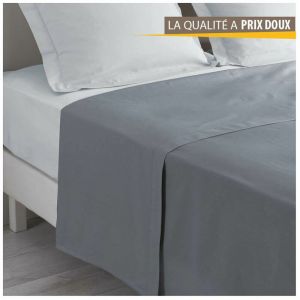 Doulito - Drap plat uni - 180 x 290 cm - 100% coton - 57 fils Gris - Gris