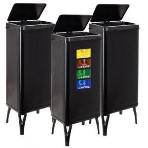 WELL HOME MOBILIARIO & DECORACIÓN 3 poubelles intelligentes de 60 l c/u, hauteur : 95,5 (x 35,5 x 26), noir avec étiquettes magnétiques
