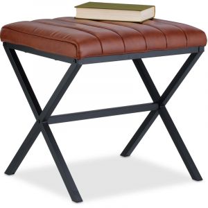 Relaxdays Tabouret, Matelassé, Similicuir, Métal, Style Industriel, Repose-Pieds, HxLxP : 41 x 41 x 41 cm, Noir/Marron