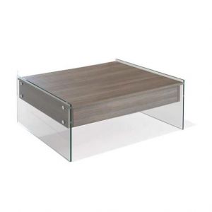 Image de Inside75 Table basse relevable BELLA 80x80cm coloris noyer piétement en verre