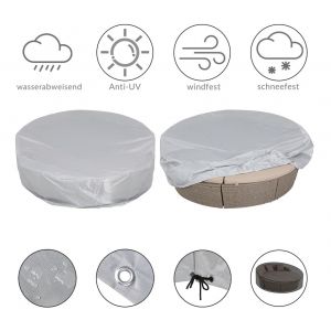 Deuba Kingsleeve Housse de Protection pour Meubles de Jardin 188 x 50 cm - B&acirc;che pour Bain de Soleil Rond &bull; Polyester Oxford 420D Anti-d&eacute;chirures &bull; R&eacute;sistant aux intemp&eacute;ries &bull; Gris Argent &bull; Ronde