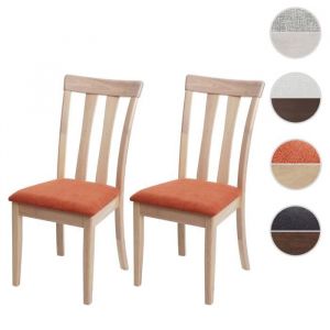 Mendler 2x chaise de salle &agrave; manger HWC-G46 tissu/textile bois massif cadre naturel orange