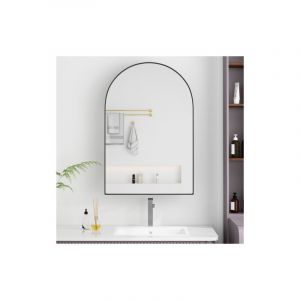 Wishdor - Miroir de salle de bain avec meuble de rangement, armoire à miroir arc, pour salle de bain, salon, chambre, noir
