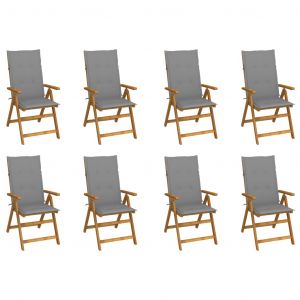 VidaXL Chaises pliables de jardin avec coussins 8 pcs Bois d'acacia Gris