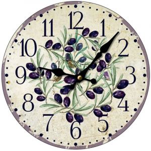 Signes Grimalt Horloge murale d&eacute;corative olives pour cuisine, design exclusif, parfaite pour les amateurs de gastronomie et de style vintage