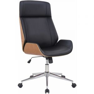 Décoshop26 Fauteuil de bureau dossier haut avec roulettes similicuir noir et bois clair hauteur réglable BUR10457