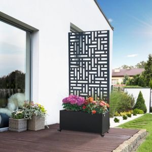 Jardinière brise-vue Bernalda acier galvanisé 190 x 82 x 38 cm noir