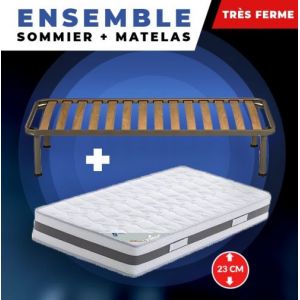 Matelas 90x200 + Sommier + pieds + Oreiller Mémoire Offerts 70x190 Mémoire de Forme 23 cm Trés Ferme