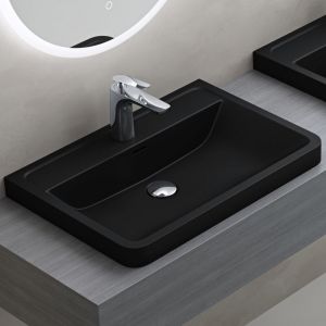 Sogood Lavabo à Encastrer Vasque en Solid Surface Lave Mains Rectangulaire de Qualité pour Salle de Bain Colossum08 Noir Mat 90x48x14,5cm