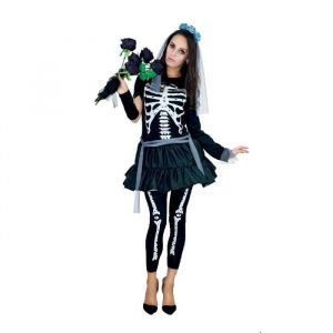 Ptit Clown D&eacute;guisement Squelette Femme - Costume Adulte Halloween Cospaly F&ecirc;te Costum&eacute;e Soir&eacute;e D&eacute;guis&eacute;e - Noir blanc