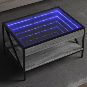 VidaXL Table basse avec LED infini sonoma gris 70x50x38 cm, table d'appoint, table de salon, table lat&eacute;rale, bout de canap&eacute;, 847705