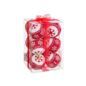 Wadiga Set de 12 boules de Noël rouges et blanches étoiles 6cm