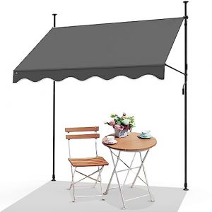 VOUNOT Auvent Manuel Rétractable Résistant aux UV Store Banne de Jardin en Acier Polyester avec Manivelle sans Perçage Auvent Téléscopique Hauteur et Inclinaison Réglable 250cm Gris