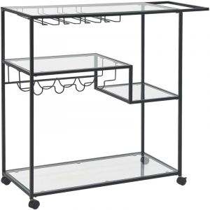 Beliani Chariot de Cuisine Noir Industriel &agrave; Roulettes Porte-Bouteilles 86 x 40 cm Marcola