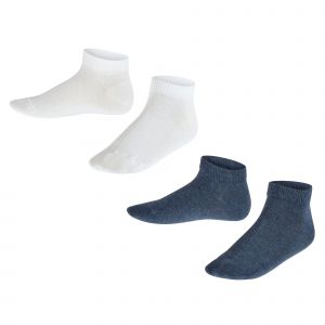 Falke Happy Double Pack K Sn coton unies lot de 2 paires, Chaussettes basses Mixte enfant, Multicolore Blue White 0040, 23-26