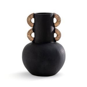 Vase décoratif en céramique et rotin H41,5 cm Kuro Noir Taille Taille Unique