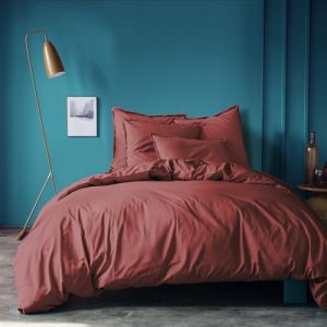 Matt & Rose Parure de lit unie en coton lavé Lie De Vin 240x220+2x65x65cm