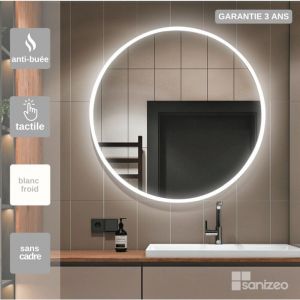Miroir Salle Bain Lumineux Anti-Buée avec Éclairage Frontal Rétro-Éclairé Blanc Froid Ø70 LONDRES LOND004/70
