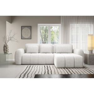 Meublesline Canapé d’angle convertible CIANTI – canapé lit 304 cm avec coffre de rangement Blanc Cassé