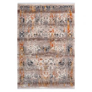 Deladeco Tapis avec franges taupe rectangle vintage Hedmark 160x230