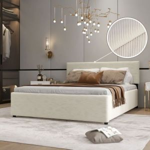 Lit Velours Côtelé Avec Coffre De Rangement Andrea - Velours Côtelé Beige - 140x190, Style, x x cm - Velours Côtelé Beige - Meubler Design