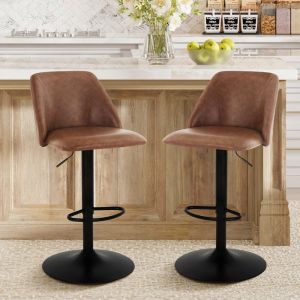 Tabourets de bar réglables et pivotants (lot de 2) - Chaises de bar rembourrées en simili cuir avec dossier demi-circulaire, pour salle à manger ou