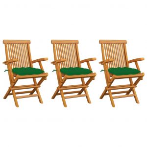 Image de VidaXL Chaises de jardin avec coussins vert 3 pcs Bois de teck massif