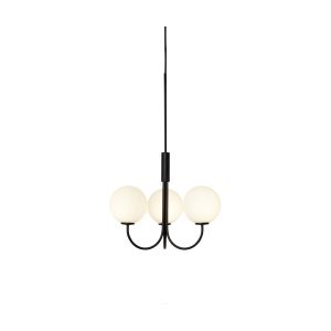 Suspension structure en métal noir et 3 globes en verre opale 45cm Ballon - Herstal