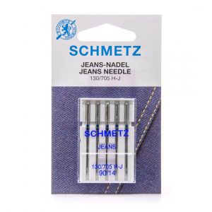 Demeyere Aiguilles Universelle Jeans pour Machine &agrave; Coudre - 130/705H-J Dimension 90/14 - 5 pces - SCHMETZ Bleu - Bleu