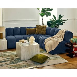 Canapé modulable 4 places angle réversible en tissu texturé bleu