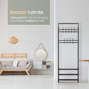 O'DADDY&reg; porte-manteau vertical - porte-manteau avec porte-chaussures - 18 crochets 2 couches porte-chaussures 6 paires - porte-manteau m&eacute;tal - 66 x 30 x 190 cm - noir