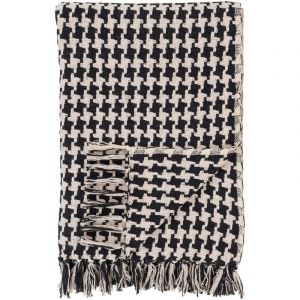 Josy - Plaid 180x130cm Beige et Noir à Motifs Pied-de-Poule