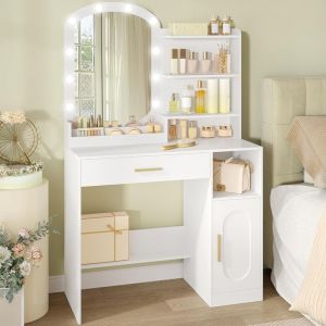 Coiffeuse,avec Miroir LED, Luminosit&eacute; R&eacute;glable, avec Tiroir