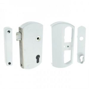 Serrure pour portail bois/PVC/alu - &agrave; p&ecirc;ne demi-tour - Modulox - blanc TIRARD