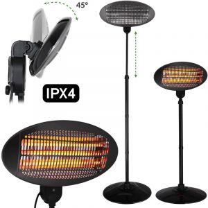 Deuba Parasol Chauffant ext&eacute;rieur int&eacute;rieur projecteur Max. 2000W 3 Niveaux de Chauffage Protection IPX4 Chauffage d'appoint Jardin Balcon terrasse inclinable 45&deg; Pied de Base en m&eacute;tal