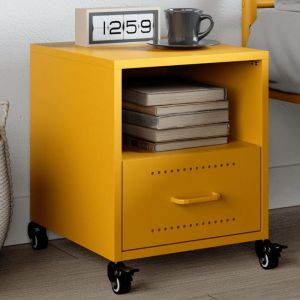 VidaXL Table de chevet jaune moutarde 36x39x43,5 cm acier, armoire, meubles de chambre &agrave; coucher, support de t&eacute;l&eacute;phone, armoire d'appoint
