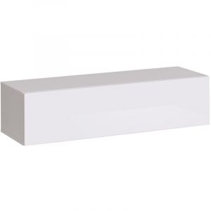 Meublorama - Meuble tv suspendu 120 cm – Blanc – Collection switch – Finitions brillantes – Design moderne