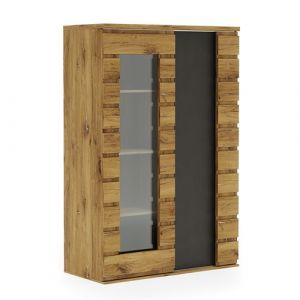 MEBLOSIEK Vitrine 1 + 1 portes Miro bois fonc&eacute; / anthracite - Anthracite