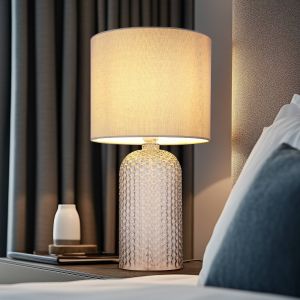 Globo Lighting - Lampe de chevet grise verre lampe de table lampe de salon textile lampe de table lampe de lecture, 1x E27, DxH 26,5 x 50 cm