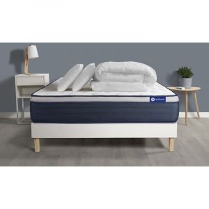 Image de Pack prêt à dormir matelas Ressorts ensac s+Mémoire de forme ACTIFLEX MAX 140x190cm + sommier KIT blanc + 2oreillers+couette