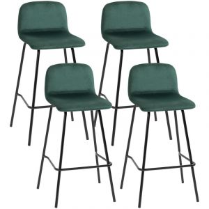 Homcom Lot de 4 tabourets de bar style néo-rétro - repose-pieds intégrés - piètement acier noir velours vert sapin 40x45x94cm Vert