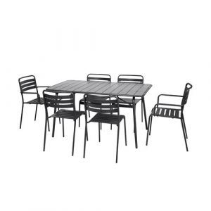 Sweeek Table de jardin pliante métal 2 fauteuils 4 chaises Amelia anthracite 1412 x 80 x 725cm