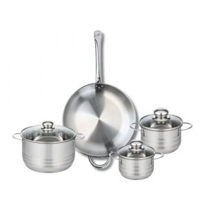 Fackelmann ELO 9874250 Batterie de cuisine 4 pièces, Ensemble de 1 Poêle de cuisson 32 cm et 3 faitouts 14, 16 et 20 cm Elo Profi Brillant, inox, induction