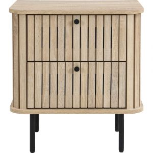 Homifab - Table de chevet 2 tiroirs rainurés couleur chêne L50xH55 cm - Solna