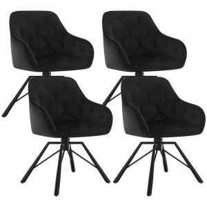 WOLTU Lot de 4 Chaises Salle à Manger Pivotante, Chaises Cuisine en Velours + Métal, Chaises à Haut Dossier, Chaises Scandinave, Noir