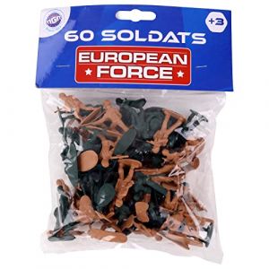 EUROPEAN FORCE - 60 Petits Soldats - Soldats - 080227 - Kaki - Plastique - Militaire - Jouet Enfant - Miniature - 3,5 cm x 3,5 cm - À Partir de 3 Ans, Marron et Vert