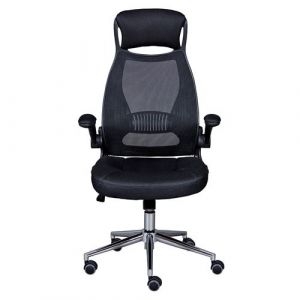 Fauteuil de Bureau Tissu Mesh Noir et Appui-T&ecirc;te Pieds Chrom&eacute;s - WALTUS - ALTOBUY