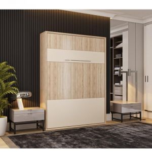 Image de Inside75 Armoire lit escamotable MYKONOS chêne / beige couchage 140*200 cm. - bi color