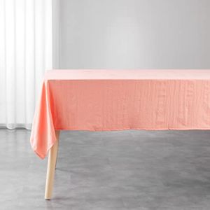 Douceur d'intérieur, Nappe Rectangle (140 x 240 cm) Suzy Blanc, Microfibre Unie Lavée, Corail